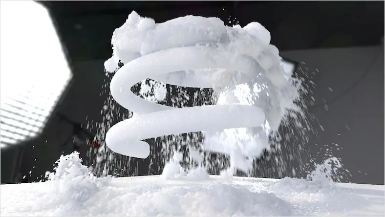An image shows snow simulation created in Bifrost.