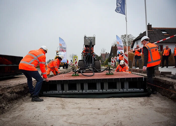 A 100-foot-long cycle path was constructed in Giethoorn, the Netherlands.