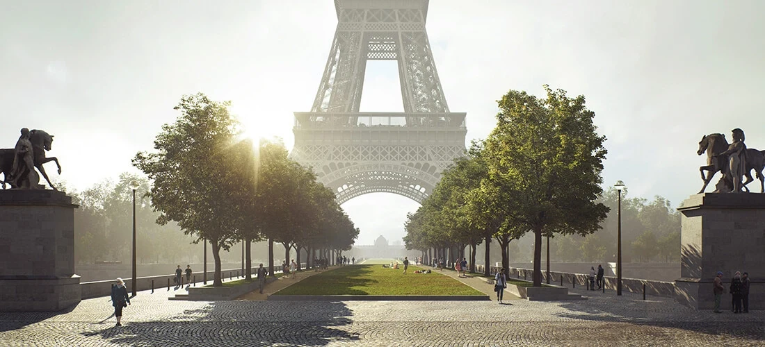 Park land around the Eiffel tower