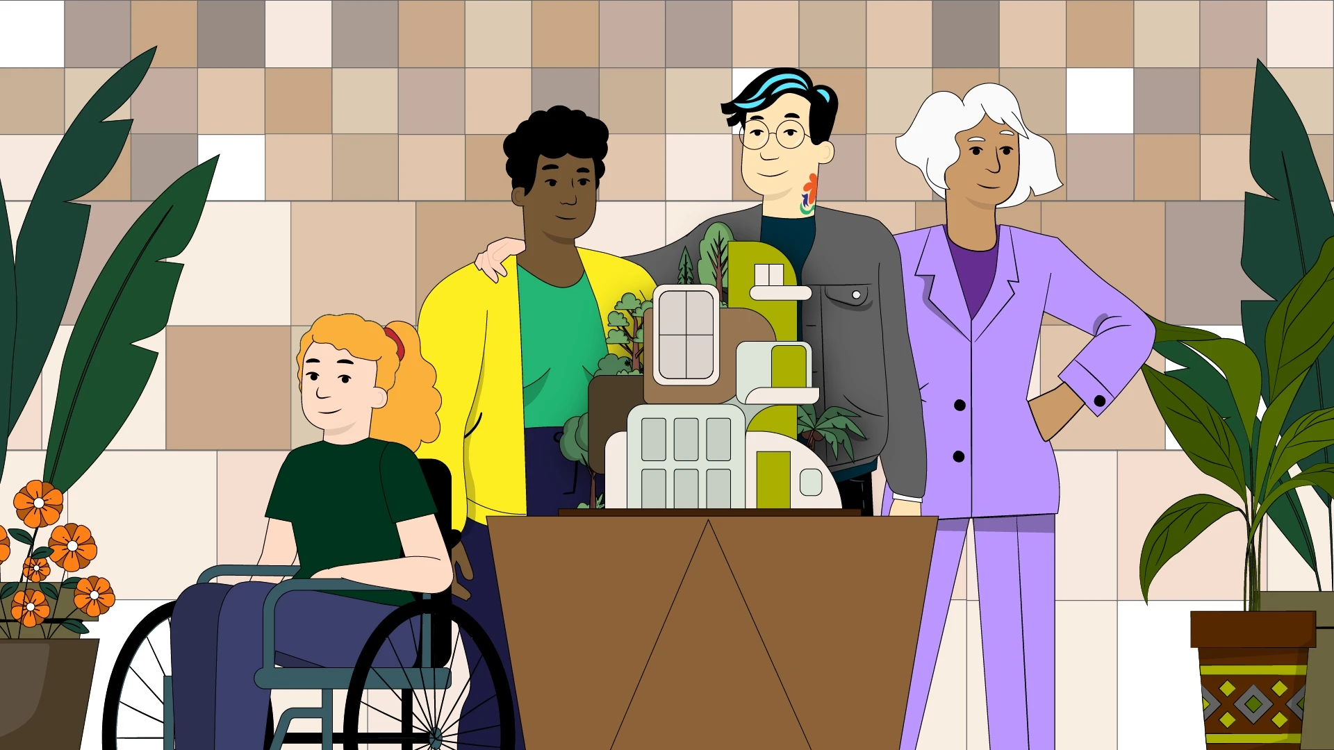 Illustration of a diverse set of workers in an architecture office