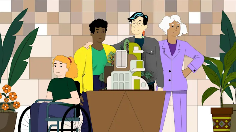 Illustration of a diverse set of workers in an architecture office