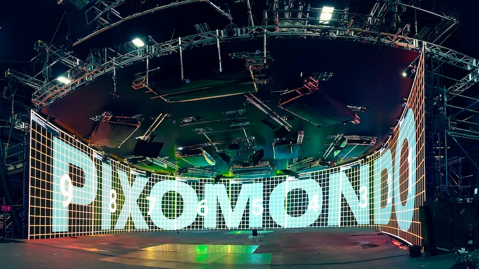 Pixomondo’s Toronto LED/virtual production volume is a large stage with a curving backdrop of many LED screens.