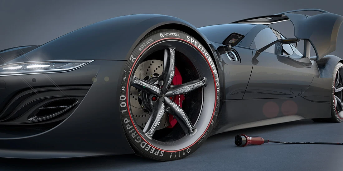 Rendering of a black electric sports car