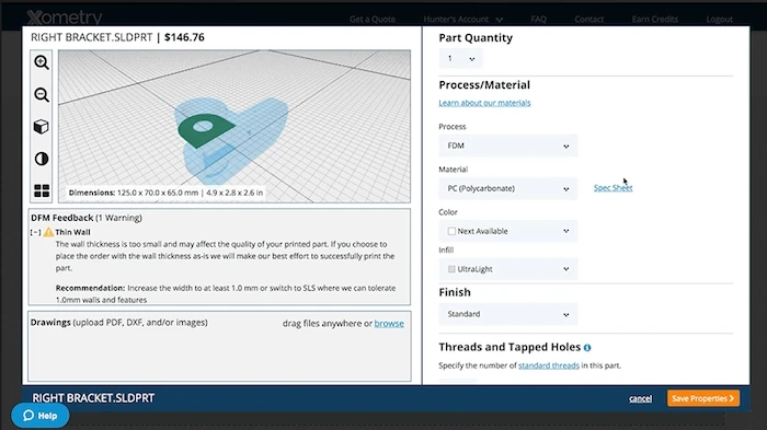 製品製造情報 PMI xometry instant quoting engine