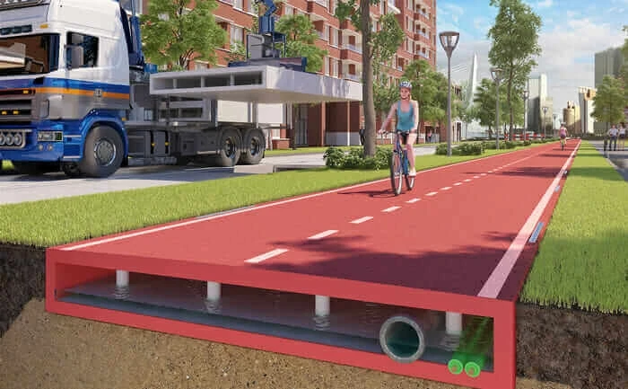 construction technology 2017 building bike paths out of recycled LEGO-like plastic blocks