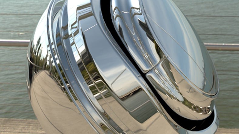 3D rendering of a metal object with reflective surfaces