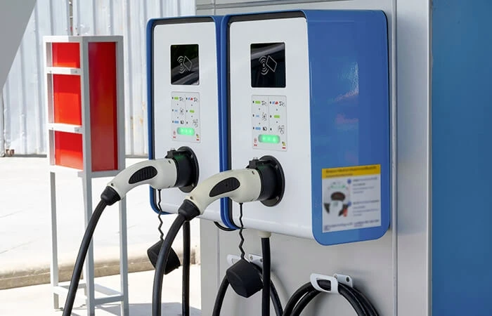 Two wall-mounted EV chargers