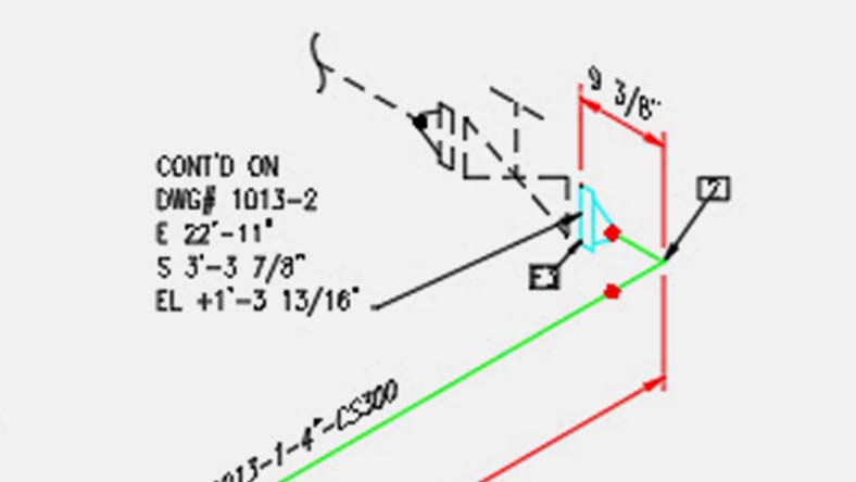 Technical drawing showing dimensions, elevation, and continuation details with arrows, lines, and annotations