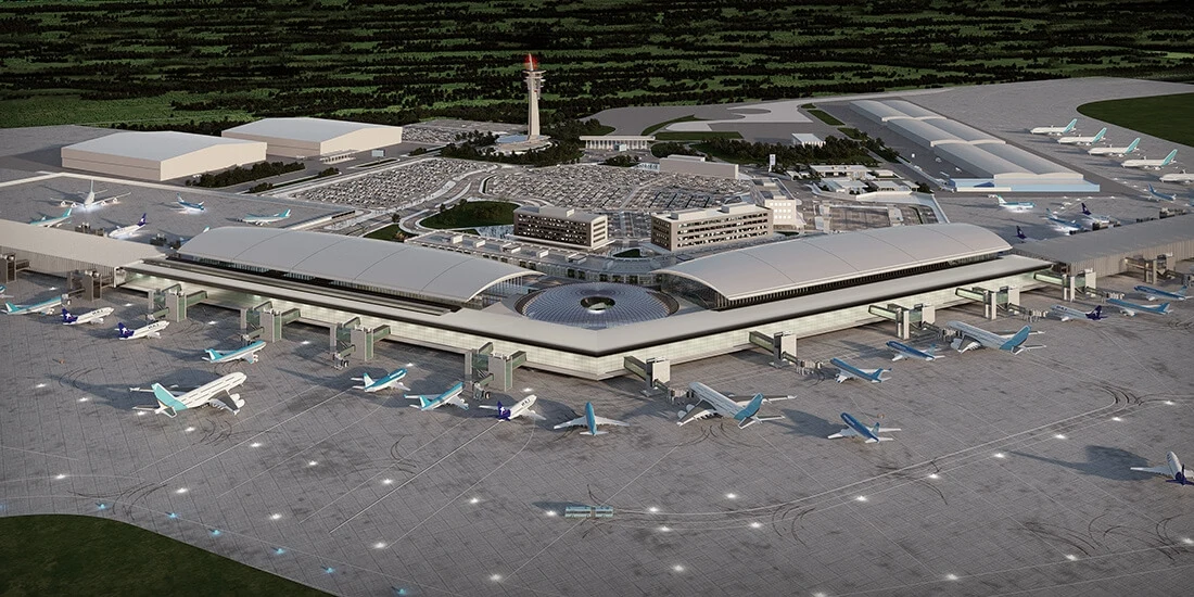 Aerial view of an airport