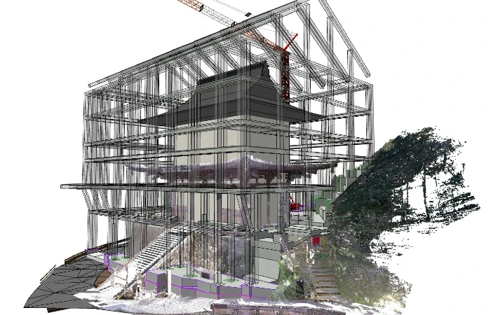 Rendering of a building with scaffolding