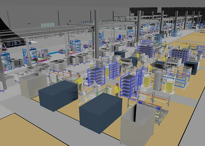 Rendering of the digital model of the e.GO factory floor