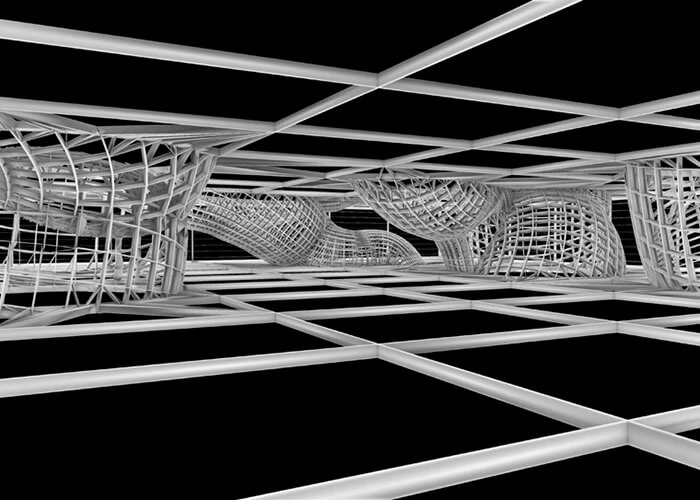 Another view of a sketch demonstrating concrete tiles with channels