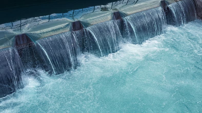 Water flowing over a sluice