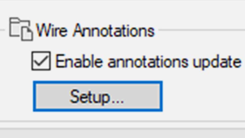 Checkbox labeled "Enable annotations update" with a "Setup…" button below, under the "Wire Annotations" section.