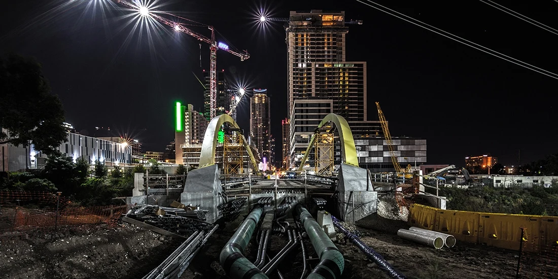 View of a construction site at night