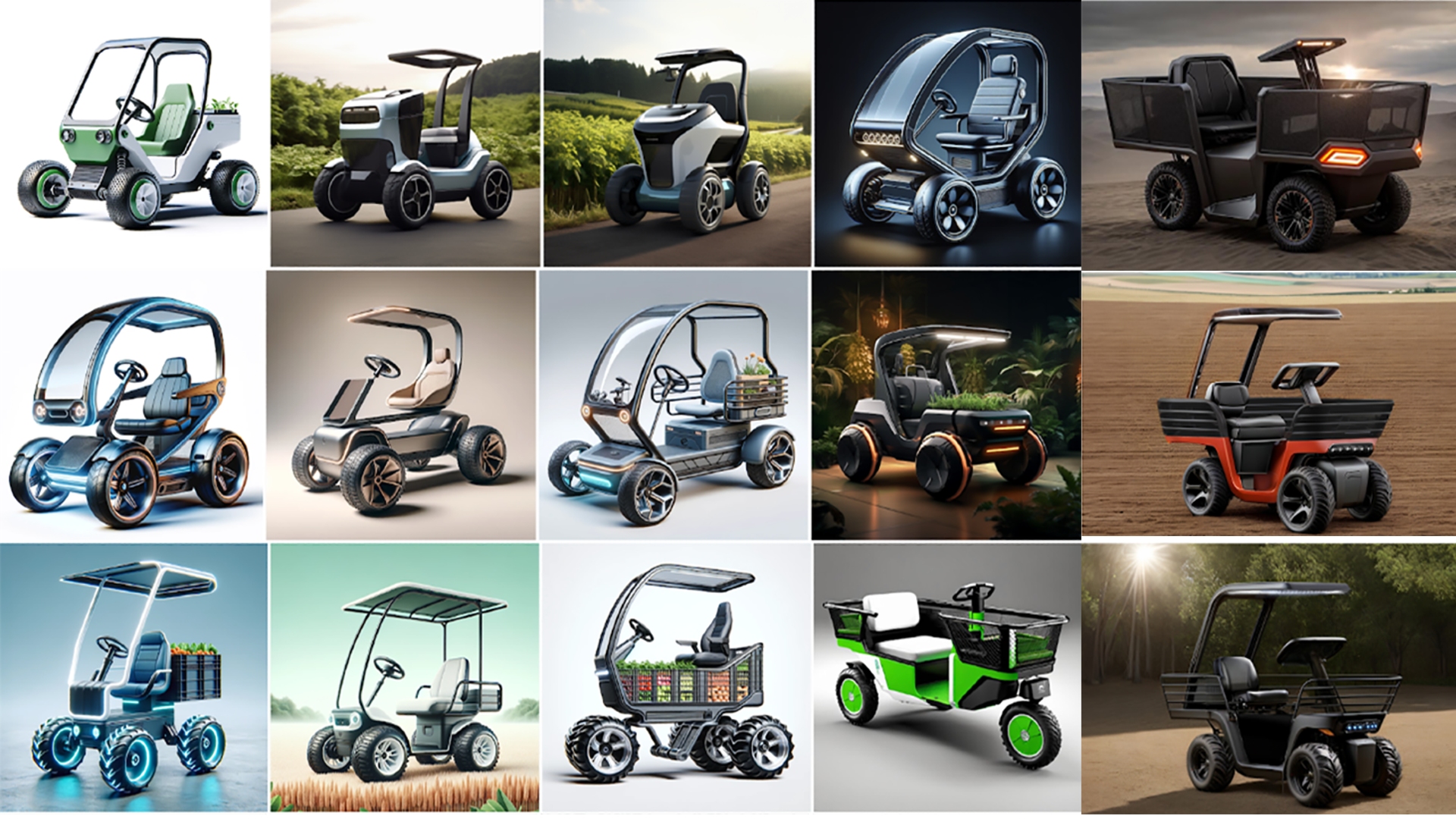 Examples of concept electric vehicle ideas created using generative AI