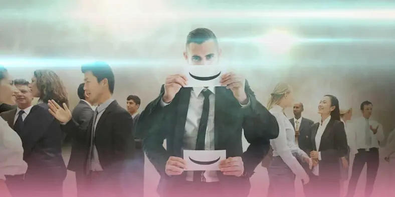 Composite image of a man holding a paper smile