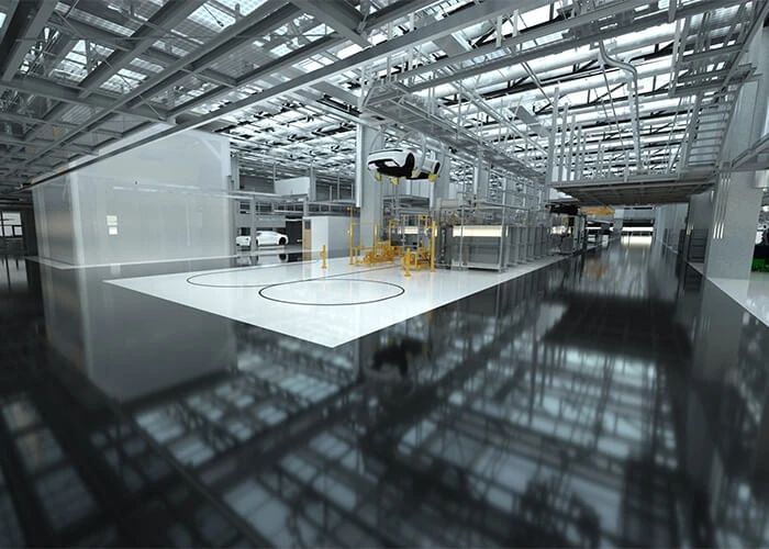 Detailed Autodesk Revit rendering of Porsche Taycam factory