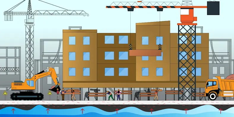 illustration of a building being raised to future-proof the business against sea-level rise