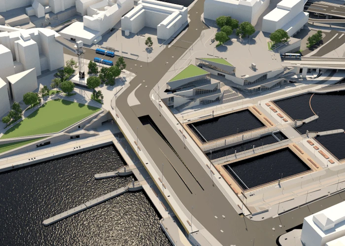 3D rendering of Stockholm waterfront megaproject