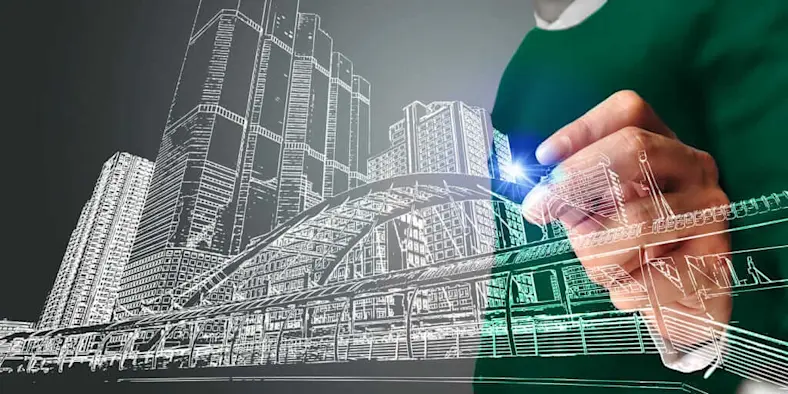 Person drawing a building.