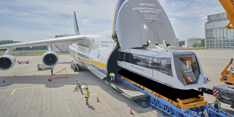 The TSB vehicle maglev technology is loaded onto a plane