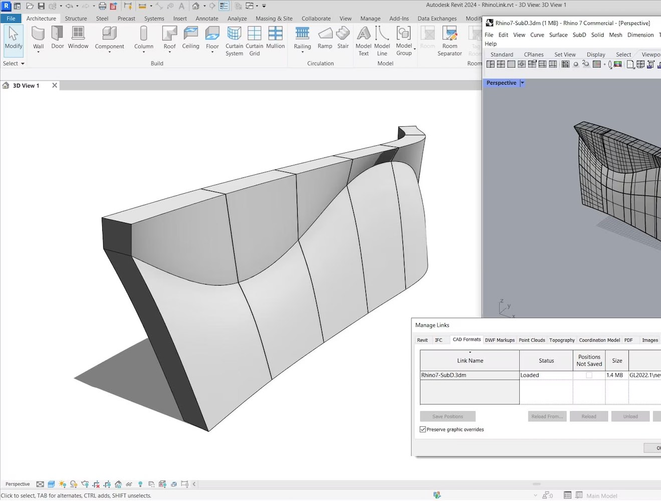 Screen of a 3D model within Autodesk Revit 2024