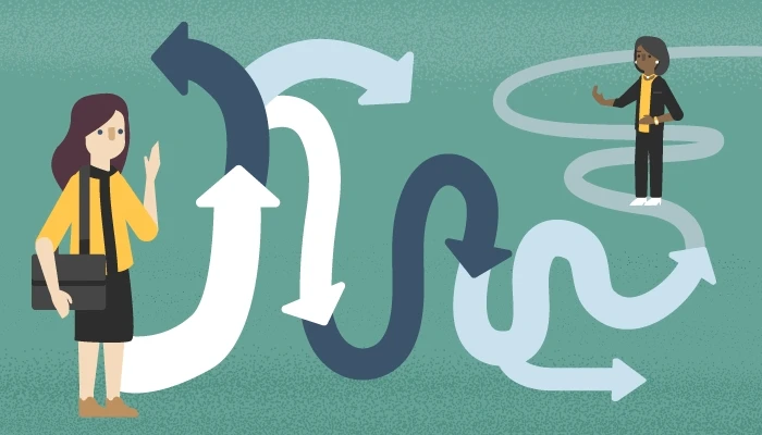 illustration showing team members on a pathway 