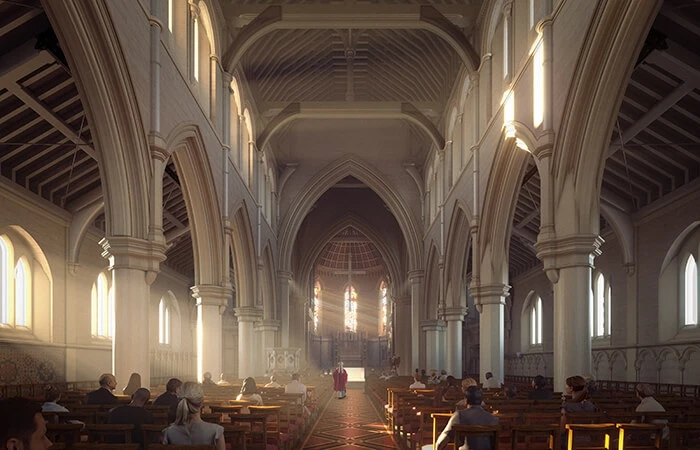 A rendering of the restored Christ Church Cathedral nave