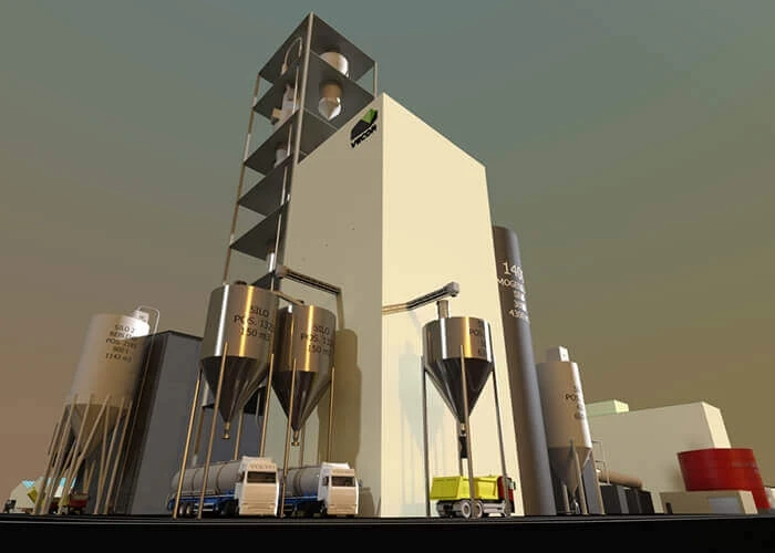 A rendering detail of the Zibo factory