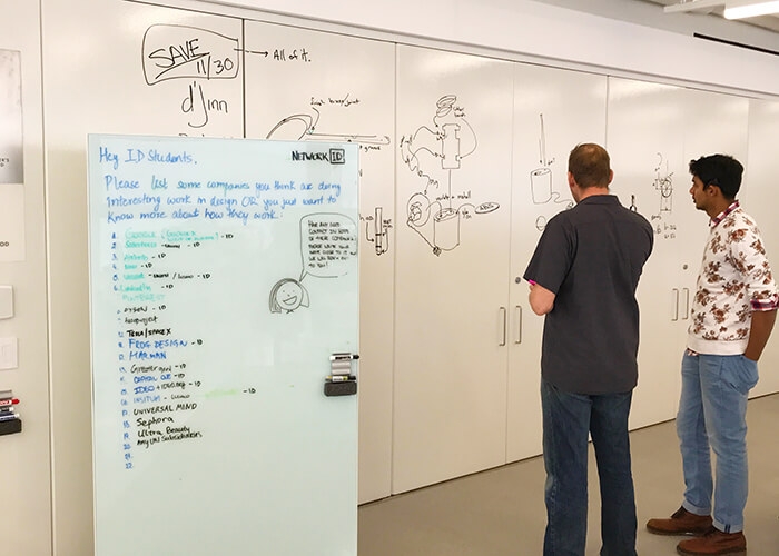 tech incubator students collaborate dry erase wall