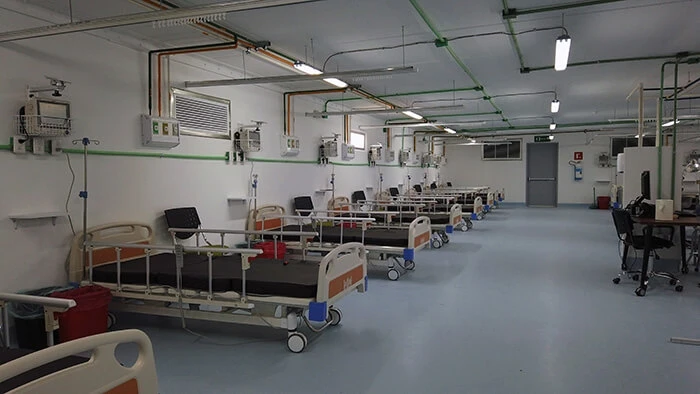 Interior of a modular hospital built by CEMEX