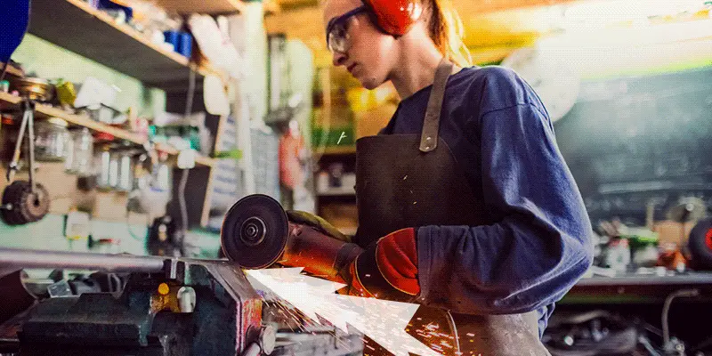 A woman welding