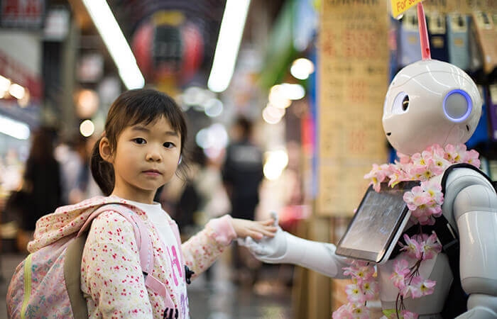 Soft robot interacting with young child