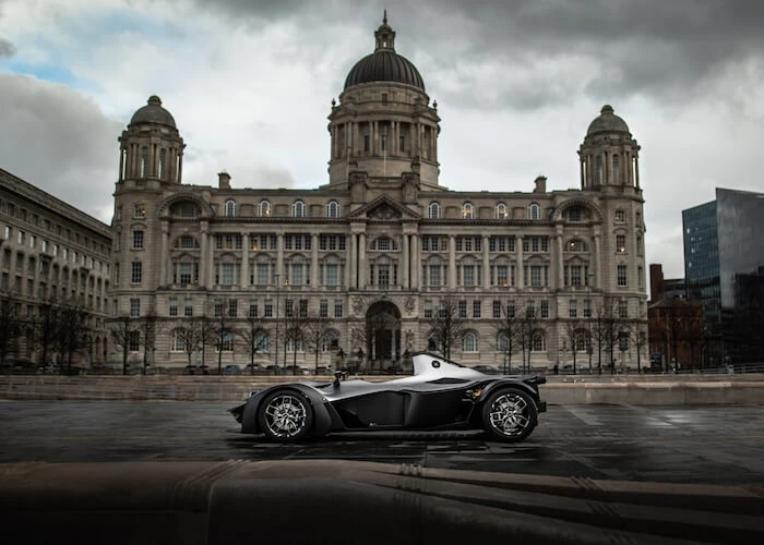 Side view of the Mono car in a public square
