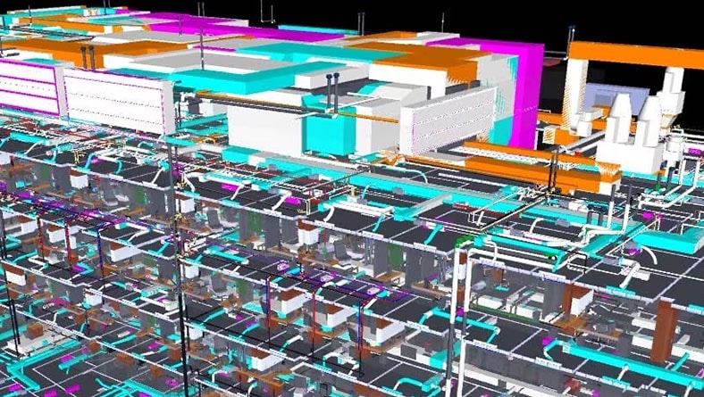 A building information model shows plumbing infrastructure.
