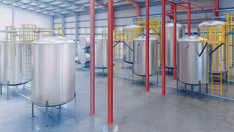 Rendering of a water pumping station and a water post-processing plant