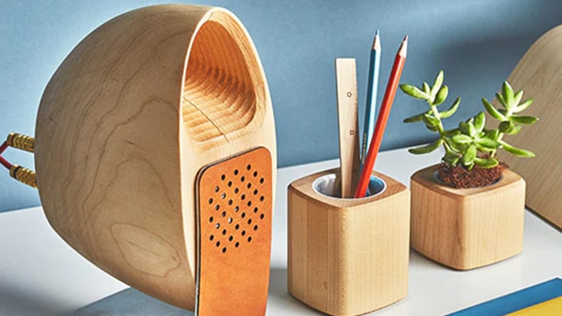 Grovemade creates one of a kind wooden desktop speakers
