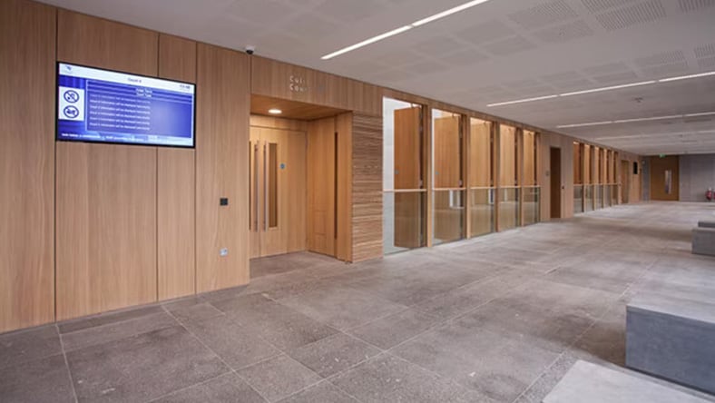 Outside a new courtroom in County Cork, designed and made by BAM Ireland.
