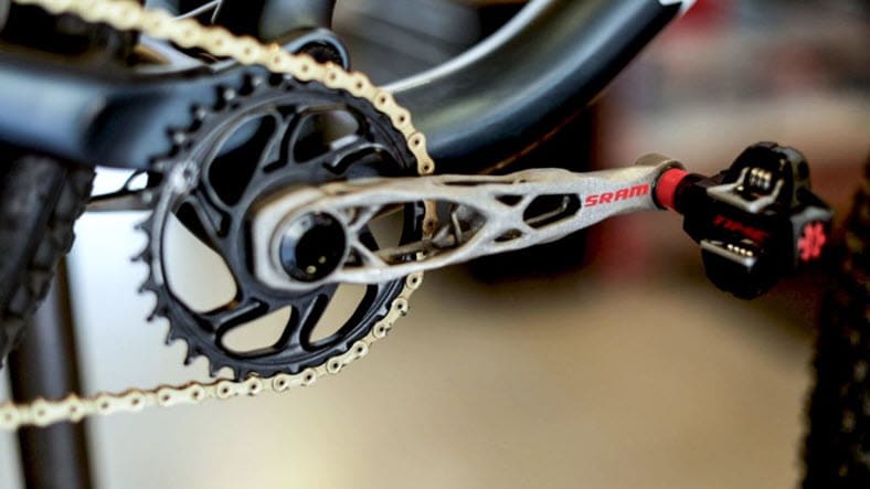 SRAM bicycle crankarm designed using Autodesk Fusion generative AI.