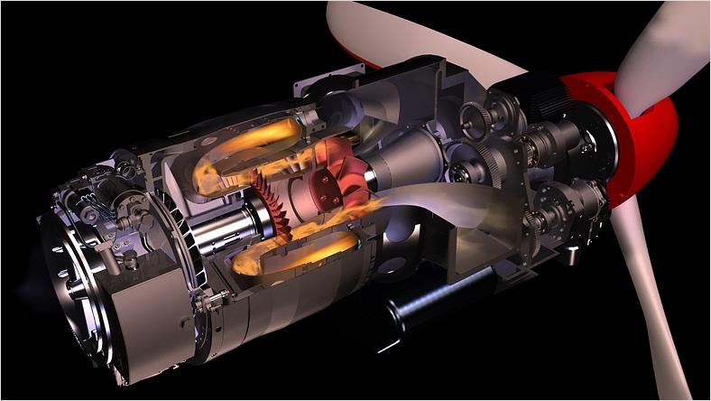 Rendering of a prop jet engine.