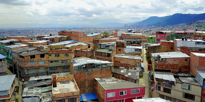Aerial view of homes in Bogota, Colombia.