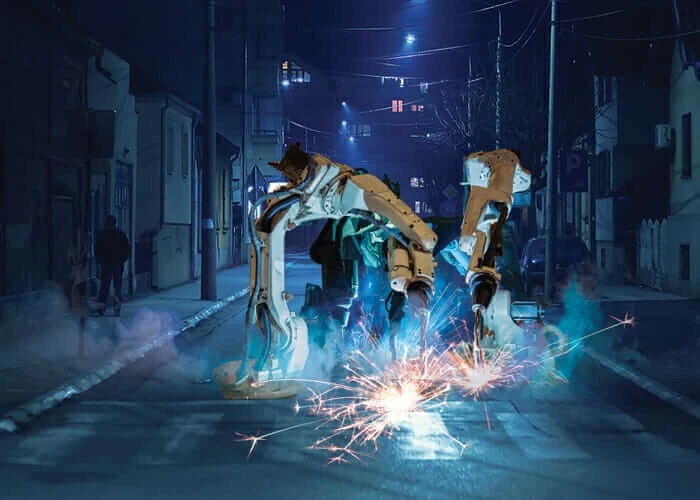 Visualization of automated robot working on road