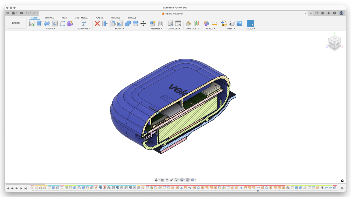 Velavu asset tracker model in Autodesk Fusion
