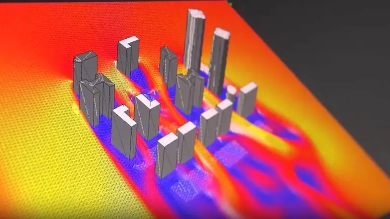 HVAC design software illustrates energy behavior in a building complex.