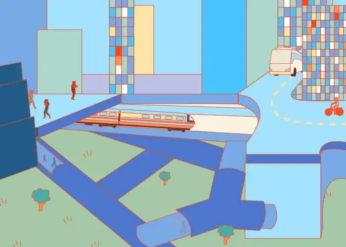 Illustration of connected roads and walking paths