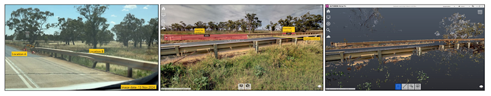 A crashed guardrail location in 3D model provided details to investigate and design a new updated guardrail for its replacement.