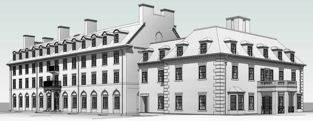 3D-Ansicht der Hotchkiss School in Lakeville/Connecticut. 