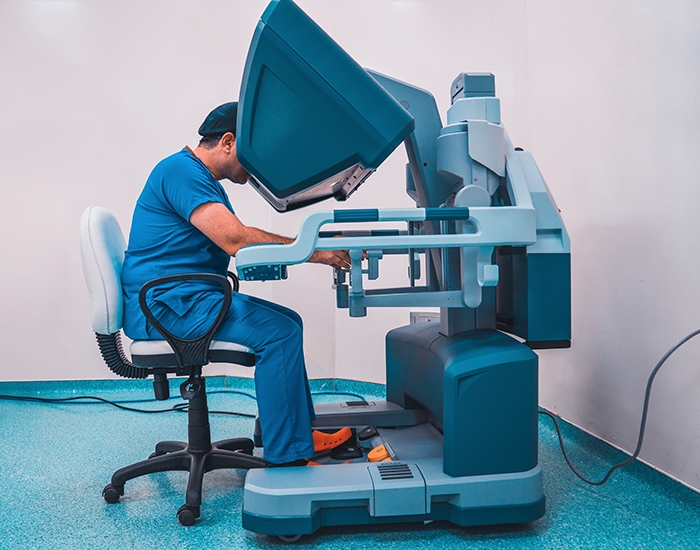 doctor works with robot