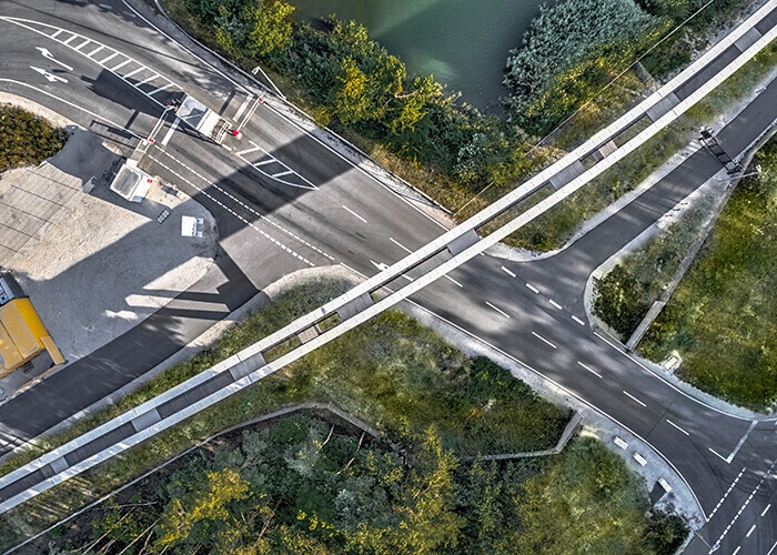 Aerial view of the half-mile–long maglev technology test track in Bavaria
